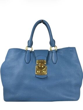 Miu Miu Blue Vitello Leather Satchel Bag Top Handle W/Unbranded Chain